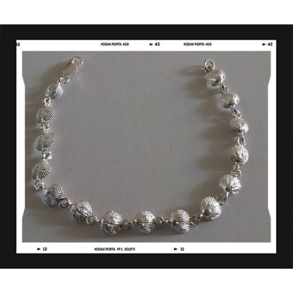 NEW~925 Sterling Silver Seashell Charms Link Tennis Bracelet - Picture 1 of 6